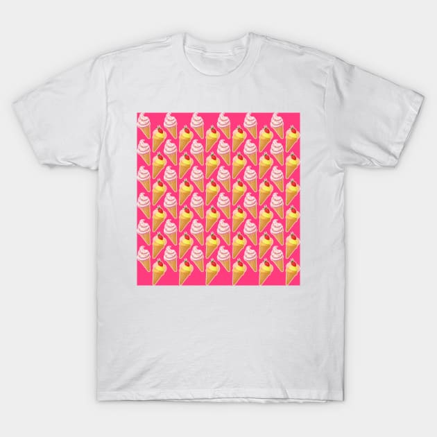 Kawaii pink pattern with strawberry ice cream T-Shirt by Cute-Design